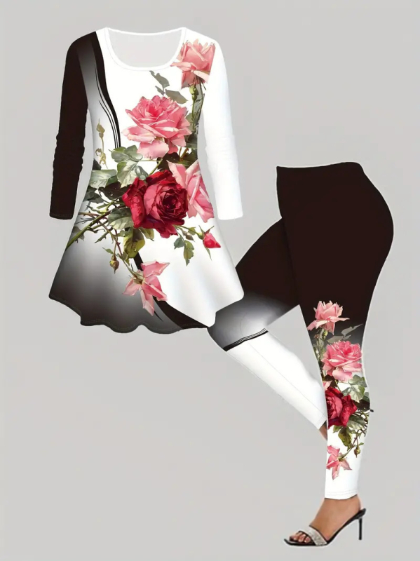 Amazon dugih rukava s biljnim cvjetnim printom, europske i američke prekogranične uske joga hlače, Wa36+Wc1