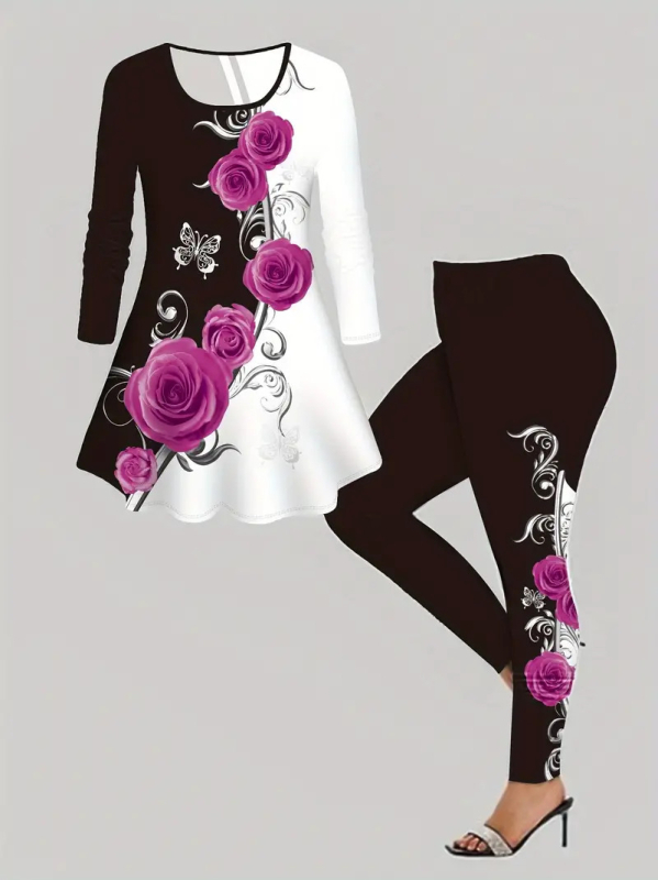 Amazon dugih rukava s biljnim cvjetnim printom, europske i američke prekogranične uske joga hlače, Wa36+Wc1