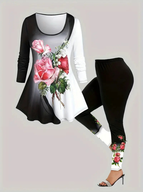 Amazon dugih rukava s biljnim cvjetnim printom, europske i američke prekogranične uske joga hlače, Wa36+Wc1