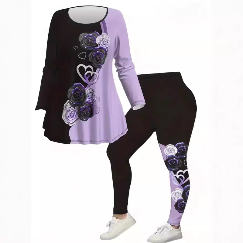 Amazon dugih rukava s biljnim cvjetnim printom, europske i američke prekogranične uske joga hlače, Wa36+Wc1