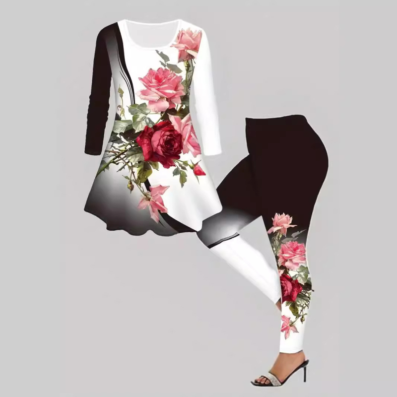 Amazon dugih rukava s biljnim cvjetnim printom, europske i američke prekogranične uske joga hlače, Wa36+Wc1