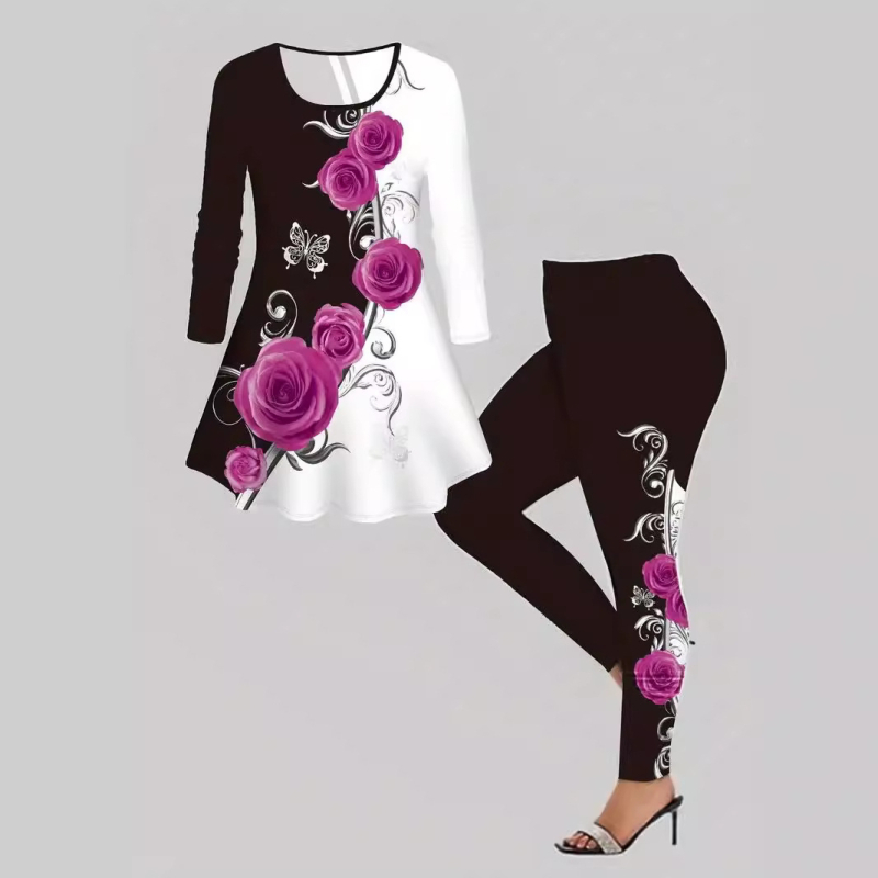 Amazon dugih rukava s biljnim cvjetnim printom, europske i američke prekogranične uske joga hlače, Wa36+Wc1