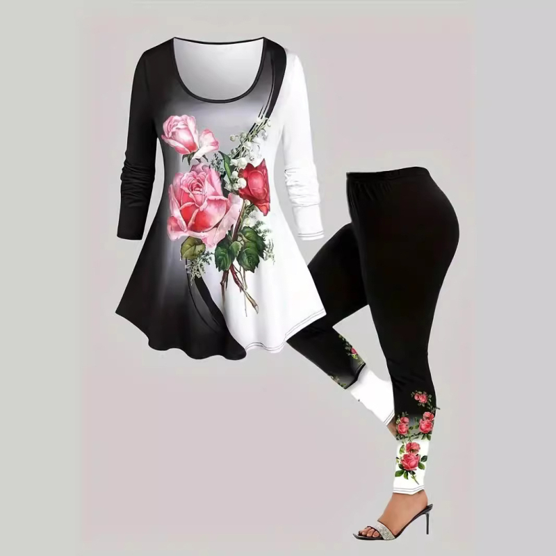 Amazon dugih rukava s biljnim cvjetnim printom, europske i američke prekogranične uske joga hlače, Wa36+Wc1