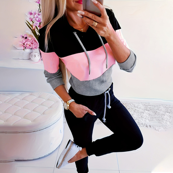 Jarný európsky a americký explozívny top AliExpress 2024, sexi farebne zladený top s kapucňou a voľným dlhým rukávom