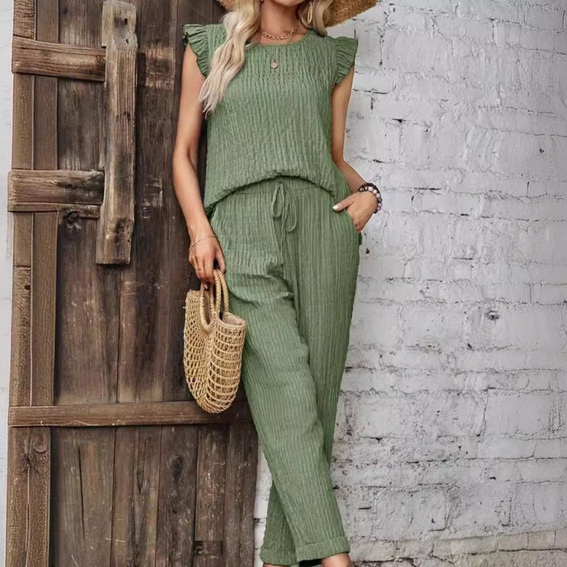 Ženska odjeća Cross-Border Spot 24 Ljeto Vrući stil Aliexpress Jednobojno Okrugli izrez Bez rukava Prsluk Široke Nogavice Hlače Odijelo