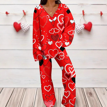 Novi ženski printani široki uski top s V-izrezom i ležernim hlačama za proljeće i jesen WB14 ML8