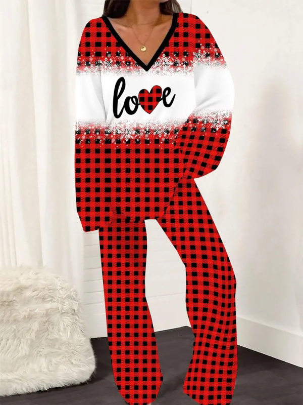 Novi ženski printani široki uski top s V-izrezom i ležernim hlačama za proljeće i jesen WB14 ML8