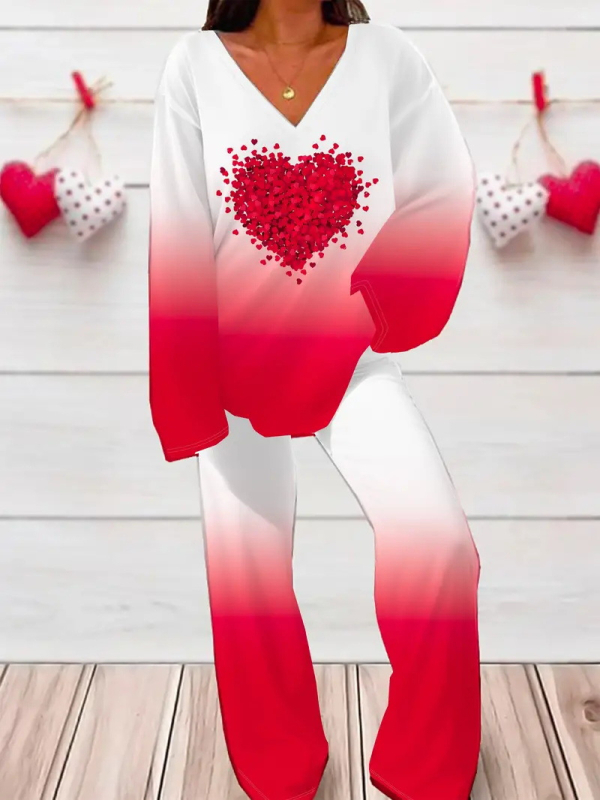 Novi ženski printani široki uski top s V-izrezom i ležernim hlačama za proljeće i jesen WB14 ML8