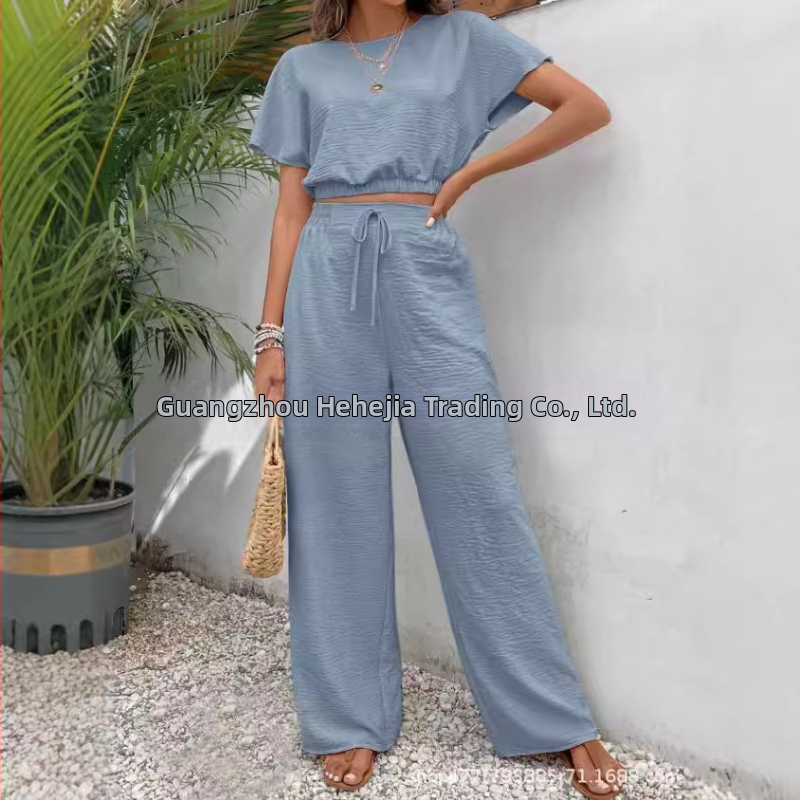 Nové letné populárne dámske jednofarebné nohavice s okrúhlym výstrihom a úzkym topom bez rukávov z roku 2024