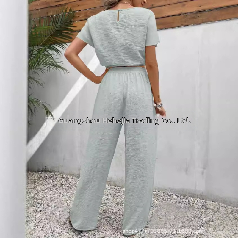 Nové letné populárne dámske jednofarebné nohavice s okrúhlym výstrihom a úzkym topom bez rukávov z roku 2024