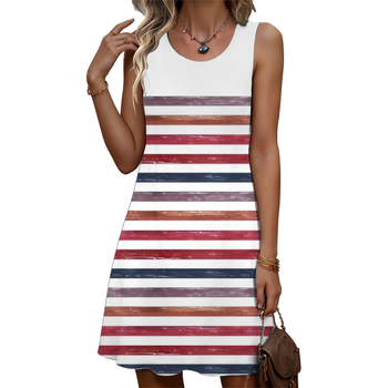 Rochie de vară nouă pentru femei, cu imprimeu 3D, casual, cu guler rotund, fără mâneci, de la stația independentă transfrontalieră Temu