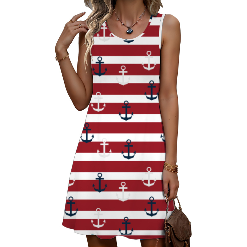 Rochie de vară nouă pentru femei, cu imprimeu 3D, casual, cu guler rotund, fără mâneci, de la stația independentă transfrontalieră Temu