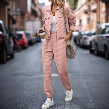 Amazon prekogranična vanjska trgovina ženska odjeća 2024 europski i američki novi jesenski i zimski kardigan s dugim rukavima i reverom, ležerne modne hlače