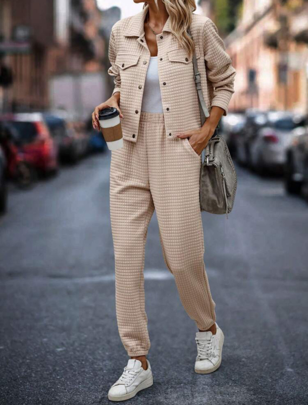 Amazon prekogranična vanjska trgovina ženska odjeća 2024 europski i američki novi jesenski i zimski kardigan s dugim rukavima i reverom, ležerne modne hlače