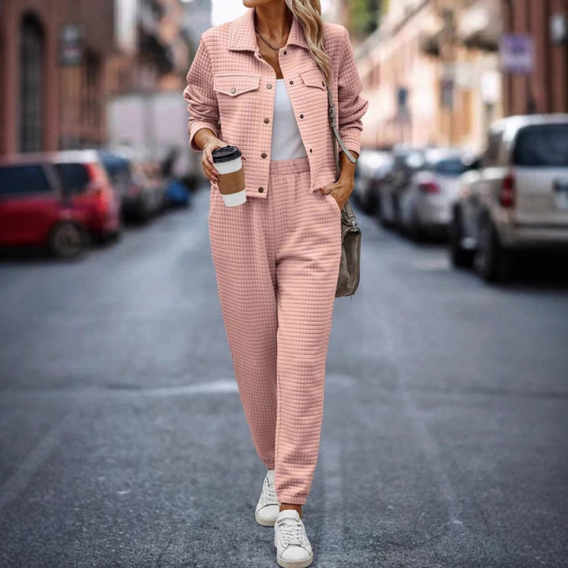 Amazon prekogranična vanjska trgovina ženska odjeća 2024 europski i američki novi jesenski i zimski kardigan s dugim rukavima i reverom, ležerne modne hlače