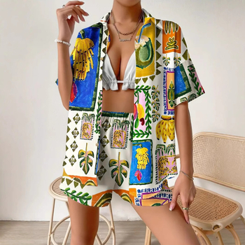 2025 Nové Amazon Crossborder European Hawaiian Style Short Rukávové Košeľa s Kraťasmi MB1 MA1