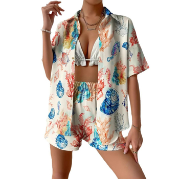 2025 Nové Amazon Crossborder European Hawaiian Style Short Rukávové Košeľa s Kraťasmi MB1 MA1