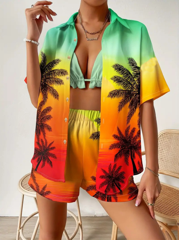 2025 Nové Amazon Crossborder European Hawaiian Style Short Rukávové Košeľa s Kraťasmi MB1 MA1