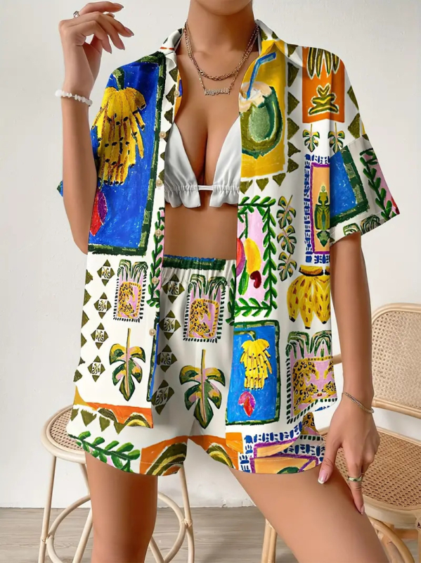 2025 Nové Amazon Crossborder European Hawaiian Style Short Rukávové Košeľa s Kraťasmi MB1 MA1