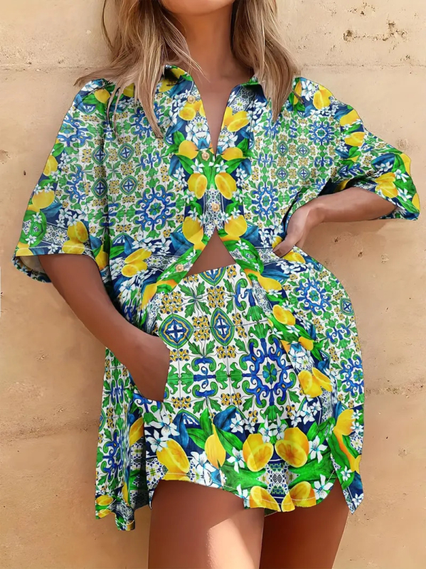 2025 Nové Amazon Crossborder European Hawaiian Style Short Rukávové Košeľa s Kraťasmi MB1 MA1