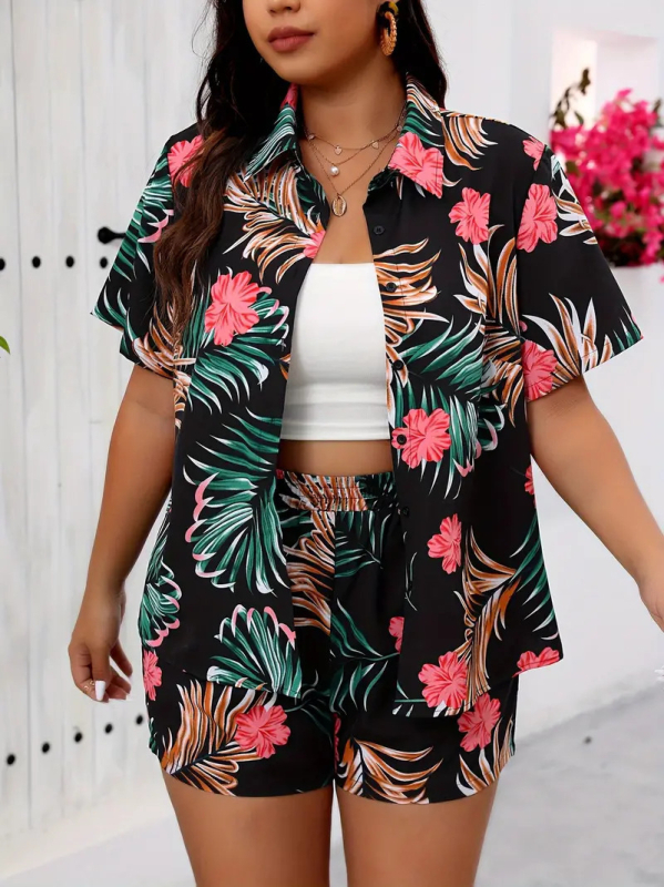 2025 Nové Amazon Crossborder European Hawaiian Style Short Rukávové Košeľa s Kraťasmi MB1 MA1