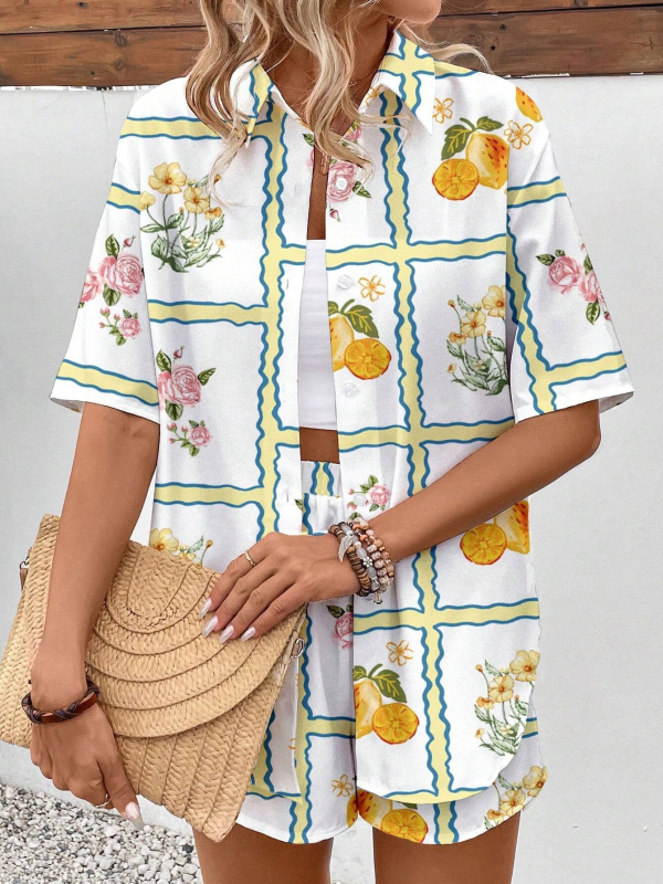 2025 Nové Amazon Crossborder European Hawaiian Style Short Rukávové Košeľa s Kraťasmi MB1 MA1