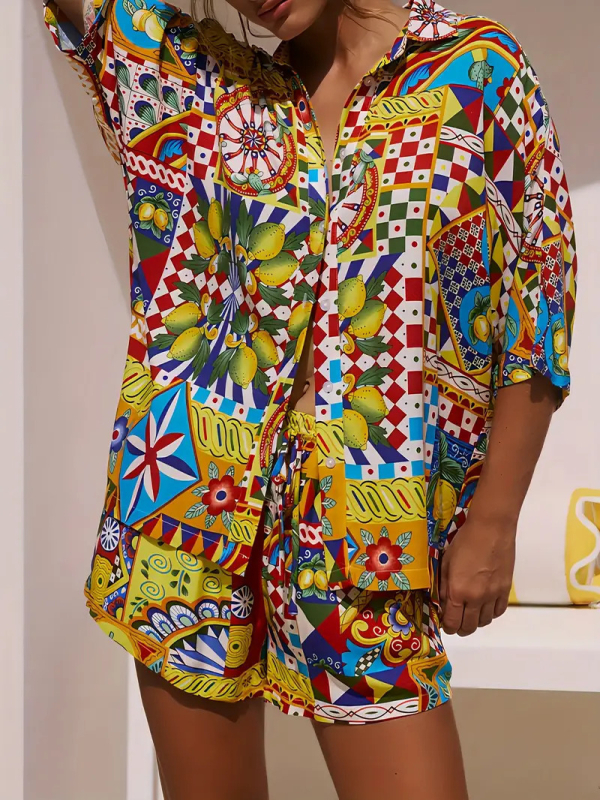 2025 Nové Amazon Crossborder European Hawaiian Style Short Rukávové Košeľa s Kraťasmi MB1 MA1