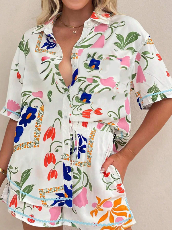 2025 Nové Amazon Crossborder European Hawaiian Style Short Rukávové Košeľa s Kraťasmi MB1 MA1