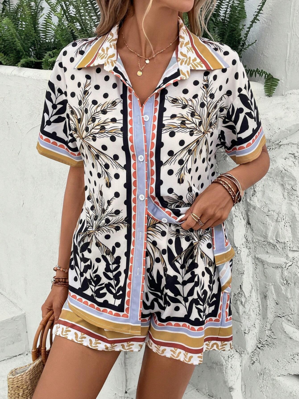 2025 Nové Amazon Crossborder European Hawaiian Style Short Rukávové Košeľa s Kraťasmi MB1 MA1
