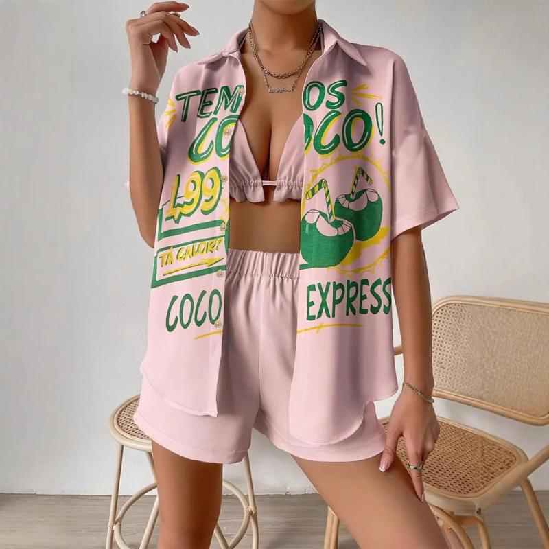 2025 Nové Amazon Crossborder European Hawaiian Style Short Rukávové Košeľa s Kraťasmi MB1 MA1