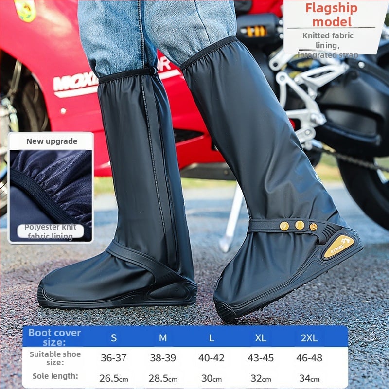 Magas szárú, vízálló esővédő huzat kötött anyagból, új, integrált pántos, vízálló motorozáshoz, férfi és női hosszú szárú cipőhuzat