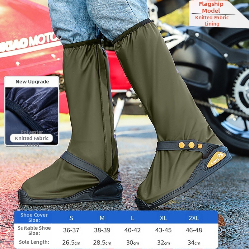Kõrge pealispinnaga veekindel vihmakingakate kootud kangast materjalist, uus integreeritud rihmaga veekindel mootorrattasõidu meeste ja naiste pikkade kingakate