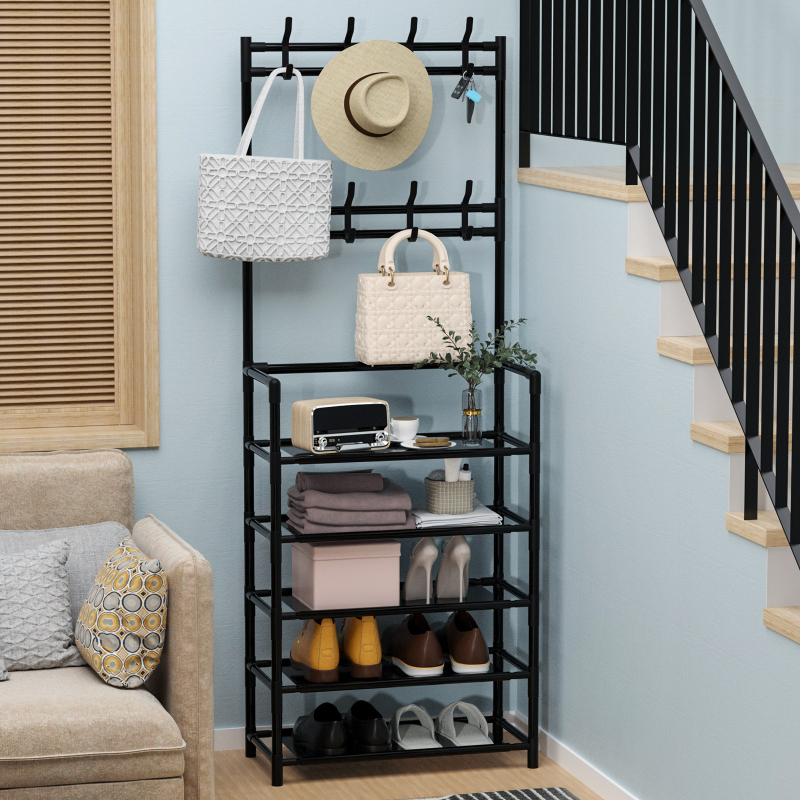 Kinga- ja mütsiriiul, põrandal seisev, integreeritud multifunktsionaalne üürimaja kingakapp, lihtne kingariiul, majapidamisuks, mitmekihiline hoiuriiul