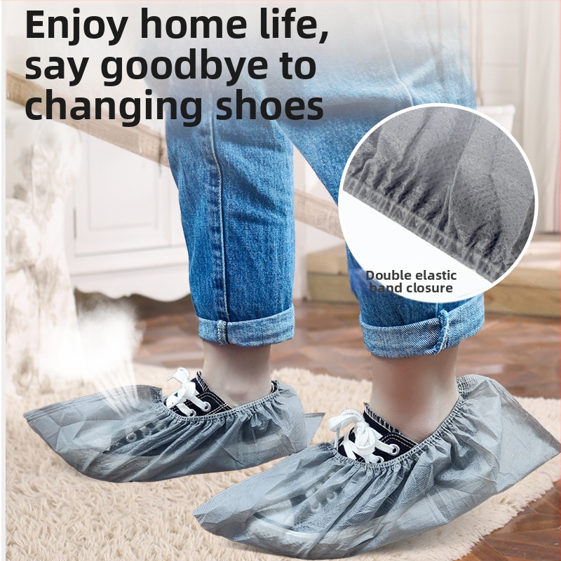 Калъф за обувки за еднократна употреба, вътрешен, домакински, удебелен, прахоустойчив, неплъзгащ се, компютърна стая, сив, за възрастни, нетъкан калъф за обувки