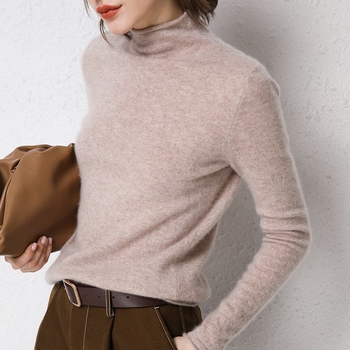 Dámsky pletený sveter s polovičným rolákom a vlnou, 100% vlna, jeseň a zima 2024, kašmírový sveter v západnom štýle
