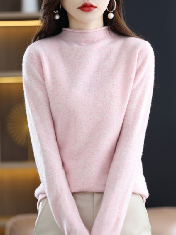 Dámsky pletený sveter s polovičným rolákom a vlnou, 100% vlna, jeseň a zima 2024, kašmírový sveter v západnom štýle