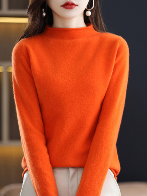 Dámsky pletený sveter s polovičným rolákom a vlnou, 100% vlna, jeseň a zima 2024, kašmírový sveter v západnom štýle