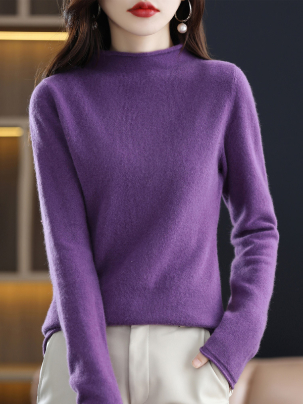 Dámsky pletený sveter s polovičným rolákom a vlnou, 100% vlna, jeseň a zima 2024, kašmírový sveter v západnom štýle