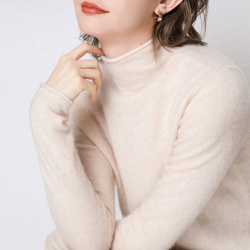 Dámsky pletený sveter s polovičným rolákom a vlnou, 100% vlna, jeseň a zima 2024, kašmírový sveter v západnom štýle