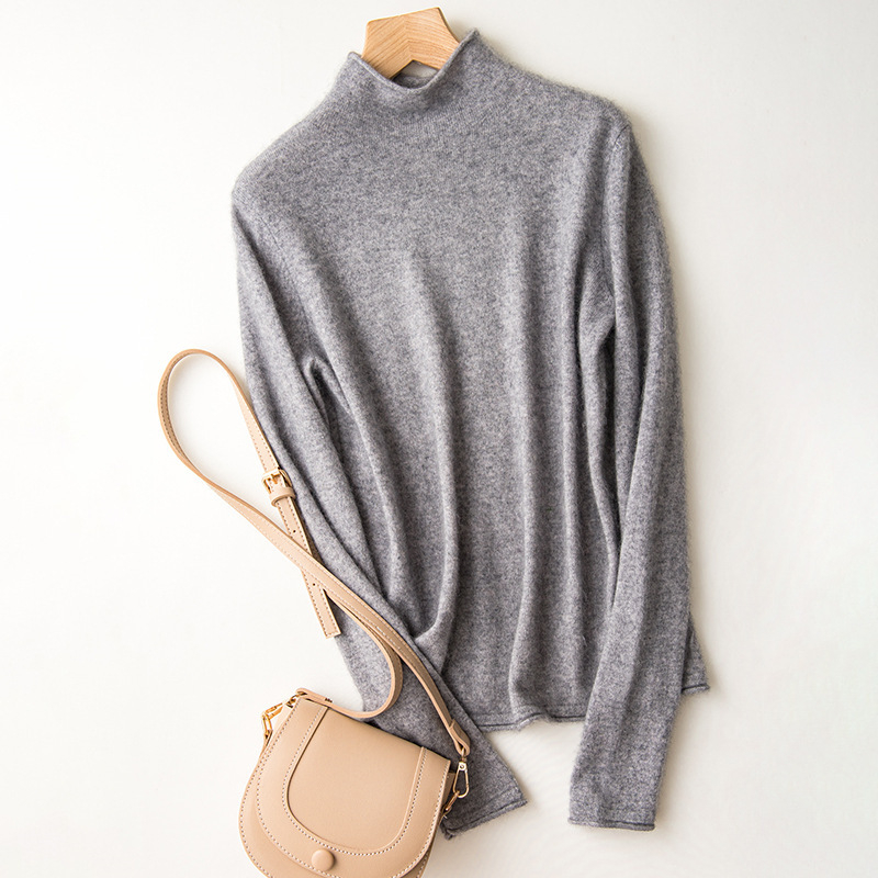 Dámsky pletený sveter s polovičným rolákom a vlnou, 100% vlna, jeseň a zima 2024, kašmírový sveter v západnom štýle
