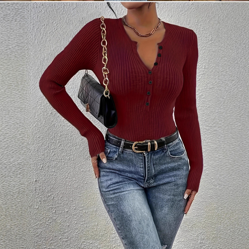 2025. Prekogranični vrući prodajni najlakši za usklađivanje, uski ženski pulover s V izrezom i dugim rukavima na kopčanje