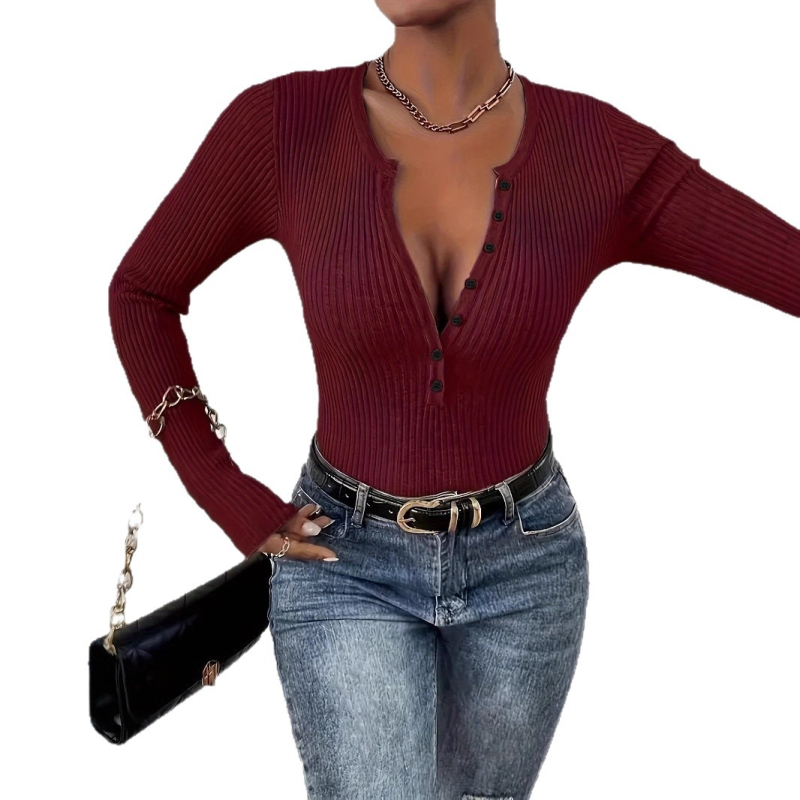 2025. Prekogranični vrući prodajni najlakši za usklađivanje, uski ženski pulover s V izrezom i dugim rukavima na kopčanje