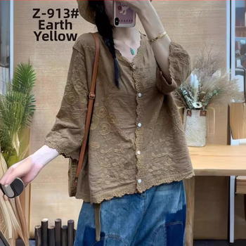 Retro jednofarebný sedembodový rukávový top košeľa 2024 Leto Nový trojrozmerný vyšívaný čipkovaný elegantný dámsky top kardigan