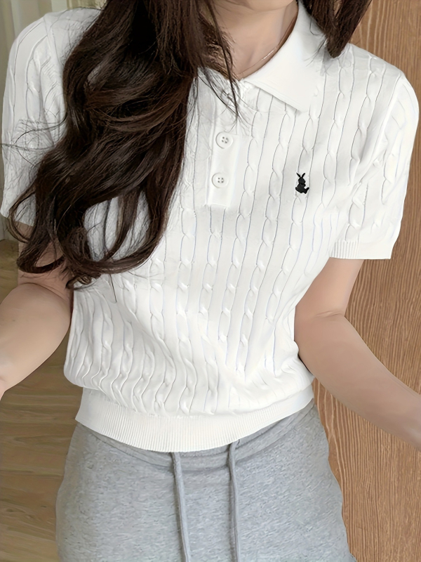 Amazonov Cross-Border Hit Rabbit Twist-Knit kratki top kratkih rukava za žene, svjež i ležeran stil