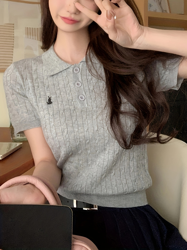 Amazonov Cross-Border Hit Rabbit Twist-Knit kratki top kratkih rukava za žene, svjež i ležeran stil