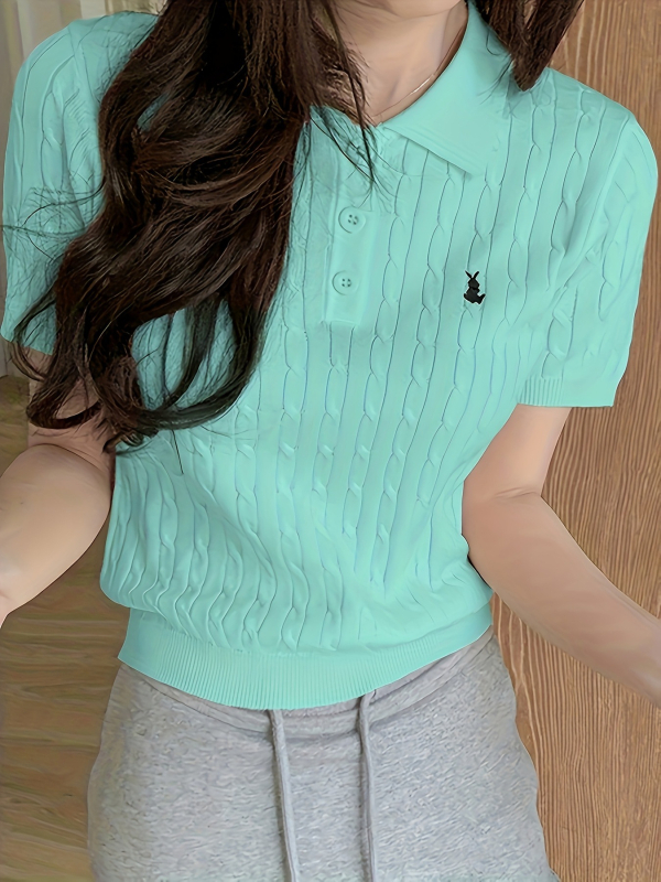 Amazonov Cross-Border Hit Rabbit Twist-Knit kratki top kratkih rukava za žene, svjež i ležeran stil