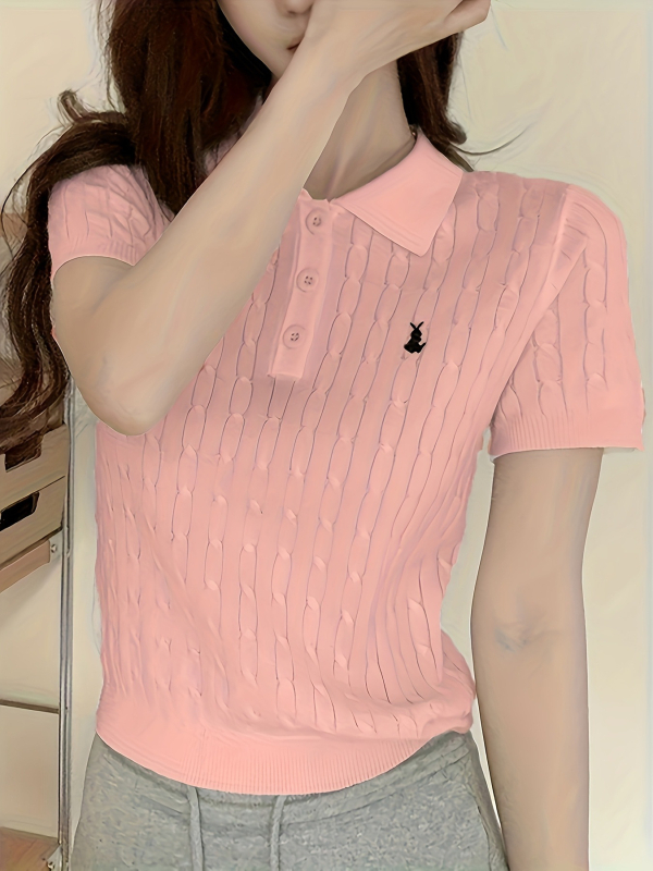 Amazonov Cross-Border Hit Rabbit Twist-Knit kratki top kratkih rukava za žene, svjež i ležeran stil