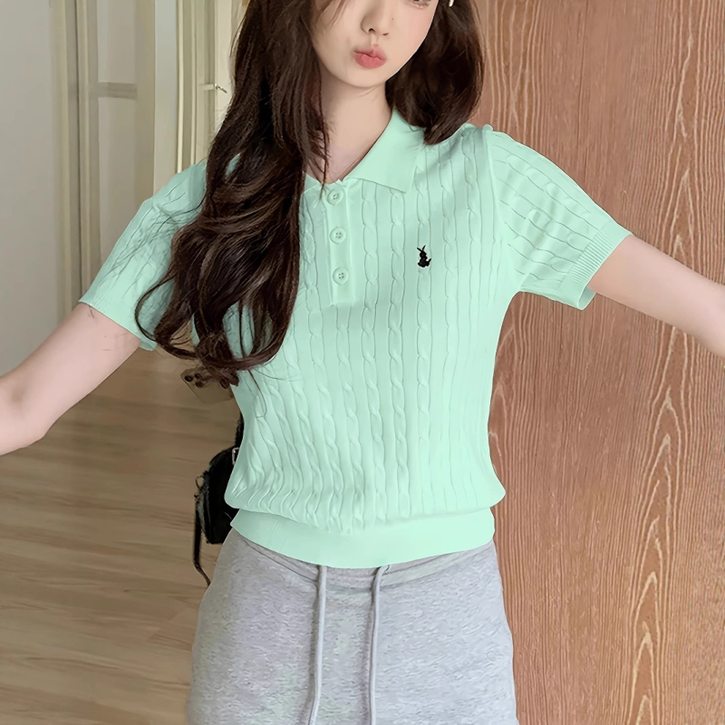 Amazonov Cross-Border Hit Rabbit Twist-Knit kratki top kratkih rukava za žene, svjež i ležeran stil