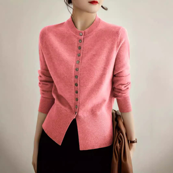 Proljetni i ljetni strukirani kardigan Ženski modni univerzalni top dugih rukava s okruglim izrezom