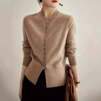 Proljetni i ljetni strukirani kardigan Ženski modni univerzalni top dugih rukava s okruglim izrezom